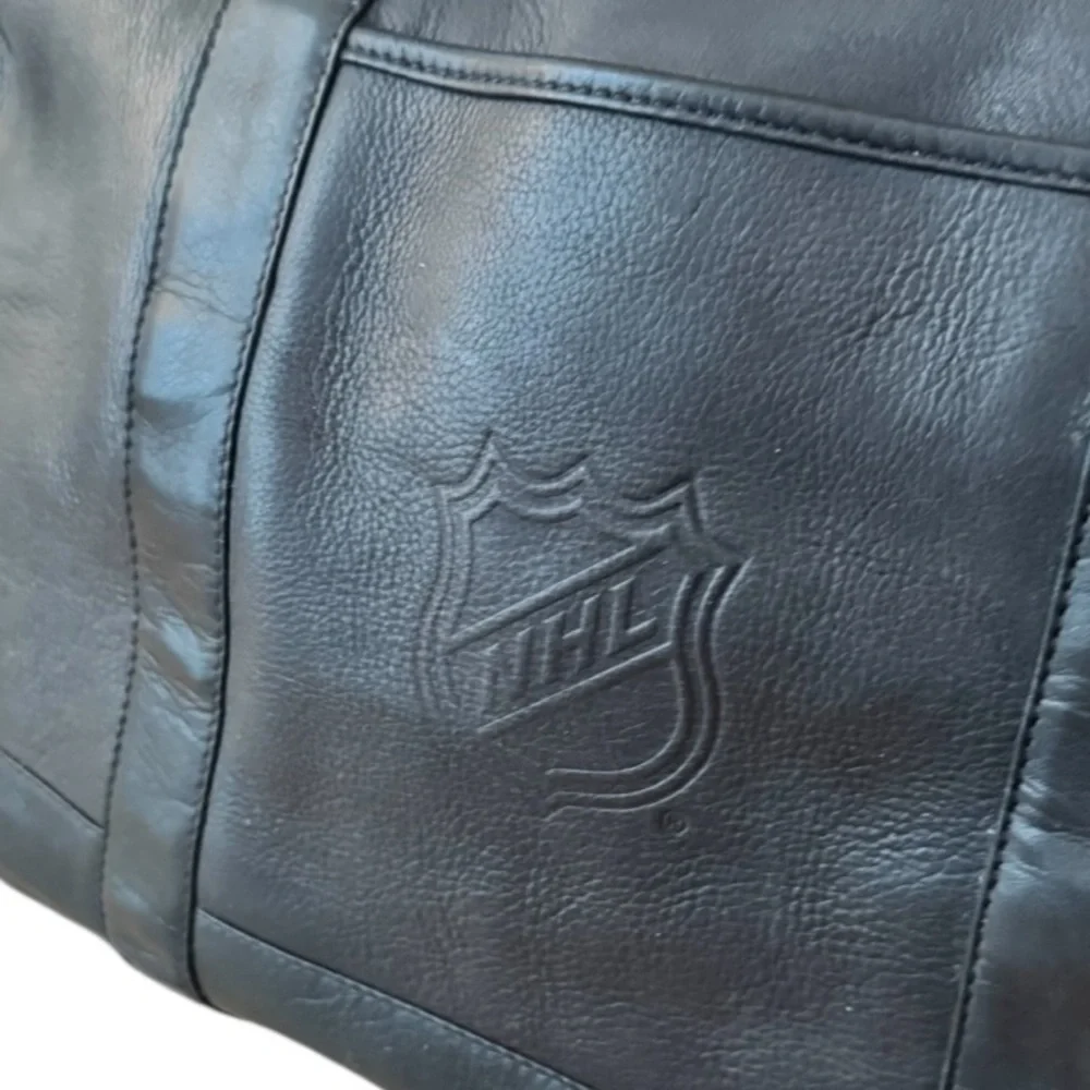 NHL Engraved Logo Latico Black 100% Leather Duffel‎ Travel Bag
